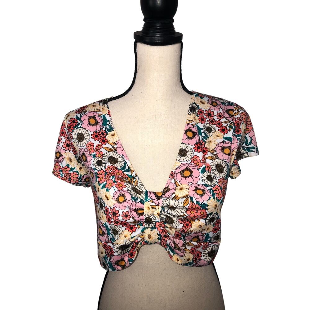 Floral Knot Front Crop Top Size L Boho Festival Boho Cottagecore Y2K Coquette